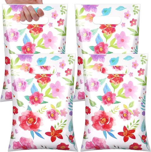 100 Pcs Wildfloral Gift Bags Vintage Wildflower Print Treat Bags with Handles Decorative Wildfloral Plastic Candy Birthday Present for Mother Wedding Party Supplies in Saudi Arabia
