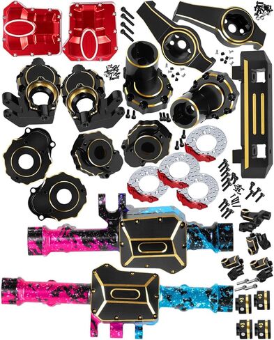 RC Upgrades Part for 1/10 TRX4,ARRCat Brass Front & Rear Portal Axles,Diff Covers,Axle Mount,Caster Blocks C Hub Carrier,Inner & Outer Portal Cover Housing,Hex Hub w/Red Diff Covers,Black in Kuwait