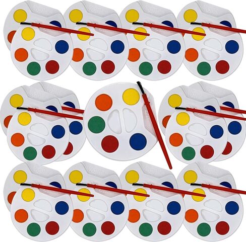 Color Swell Bulk Watercolors Round Paint Pack with Brushes - 50 Sets with 5 Washable Colors Each - Great for Kids, Classrooms, Parties, Students, Donations, Party Favors, All Ages in Kuwait