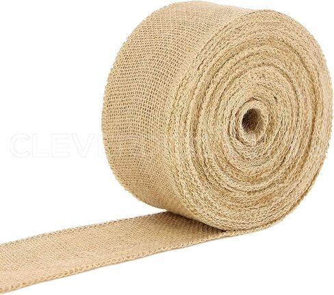 CleverDelights 2.5" Natural Burlap Ribbon - Wired Edges - 25 Yards - Jute Burlap Fabric in Kuwait