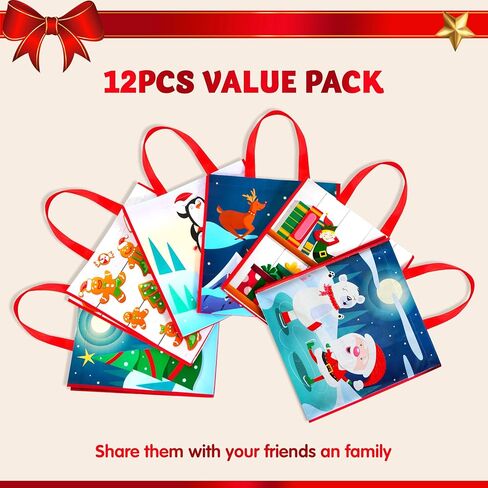 Joyin 12 PCS 13.75 "× 14" عيد ميلاد كبير حقائب حمل العطلة أكياس البقالة القابلة لإعادة الاستخدام لصالح الحفلات الفصول لصالح لوازم اللوازم in Kuwait