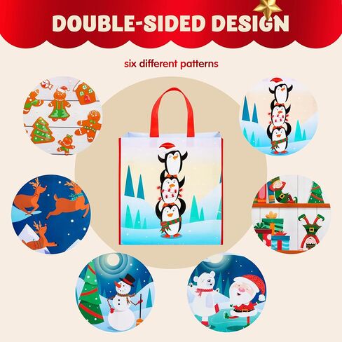 Joyin 12 PCS 13.75 "× 14" عيد ميلاد كبير حقائب حمل العطلة أكياس البقالة القابلة لإعادة الاستخدام لصالح الحفلات الفصول لصالح لوازم اللوازم in Kuwait