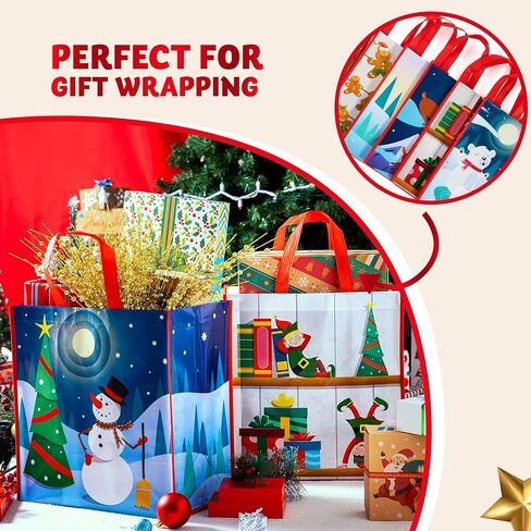 Joyin 12 PCS 13.75 "× 14" عيد ميلاد كبير حقائب حمل العطلة أكياس البقالة القابلة لإعادة الاستخدام لصالح الحفلات الفصول لصالح لوازم اللوازم in Kuwait