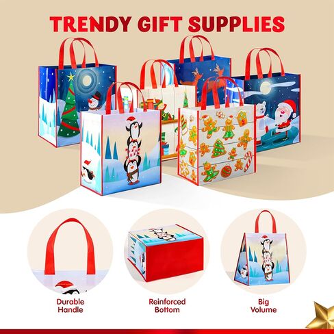 Joyin 12 PCS 13.75 "× 14" عيد ميلاد كبير حقائب حمل العطلة أكياس البقالة القابلة لإعادة الاستخدام لصالح الحفلات الفصول لصالح لوازم اللوازم in Kuwait