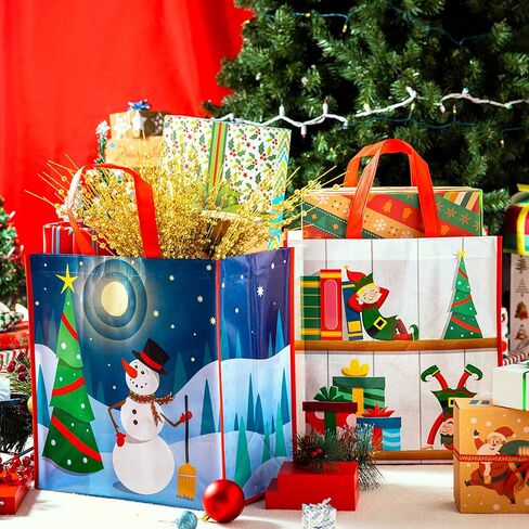 Joyin 12 PCS 13.75 "× 14" عيد ميلاد كبير حقائب حمل العطلة أكياس البقالة القابلة لإعادة الاستخدام لصالح الحفلات الفصول لصالح لوازم اللوازم in Kuwait