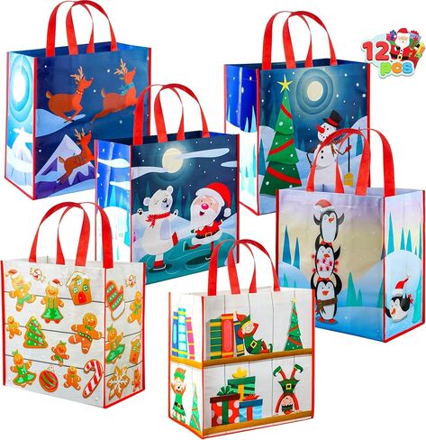 Joyin 12 PCS 13.75 "× 14" عيد ميلاد كبير حقائب حمل العطلة أكياس البقالة القابلة لإعادة الاستخدام لصالح الحفلات الفصول لصالح لوازم اللوازم in Kuwait