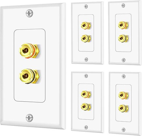 TNP Home Theater Wall Plate - Banana Plug Wall Plate, 5 Speaker Wire Wall Plate with Gold-Plated Terminals, Single Gang Audio Wall Plate, in-Wall Surround Sound Connection Plates, White in Saudi Arabia