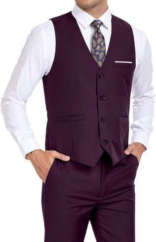 BONOW Mens Suits Vest Pant Set, Slim Fit 2 Pieces Casual Suit Waistcoat Wedding Groomsmen in Kuwait