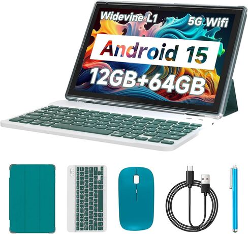 Android 14 Tablet, 10.1 inch 8GB RAM+64GB ROM/1TB(Max), 2 in 1 Tablets with Keyboard Case Mouse Stylus, 1.8GHz Quad-core Processor, 1280*800 IPS HD Touch Screen, 8MP Camera, 5G Wi-Fi 6 BT 5.0 Tablet in Kuwait