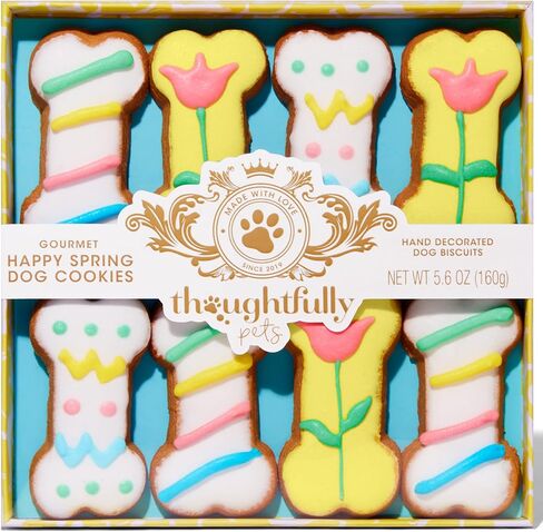 Thoughtfully Pets, Holiday Dog Gourmet Cookies Gift Set, Hand Decorated and Human Grade Ingredients, Crunchy Dog Biscuit Variety Pack Includes Bone Shaped Holiday Themes, 8 Piece Set in Kuwait