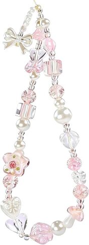 Beaded Camera Wrist Strap Cute Pearl Digital Camera Charm Lanyard, Phone Wristlet Charms, Beaded Camera Chain for Phone, Bag, Keychain Accessories (Bow&Flower) in Kuwait