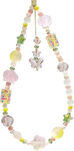 Beaded Camera Wrist Strap Cute Pearl Digital Camera Charm Lanyard, Phone Wristlet Charms, Beaded Camera Chain for Phone, Bag, Keychain Accessories (Bow&Flower) in Kuwait