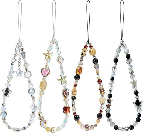 Beaded Camera Wrist Strap Cute Pearl Digital Camera Charm Lanyard, Phone Wristlet Charms, Beaded Camera Chain for Phone, Bag, Keychain Accessories (Bow&Flower) in Kuwait