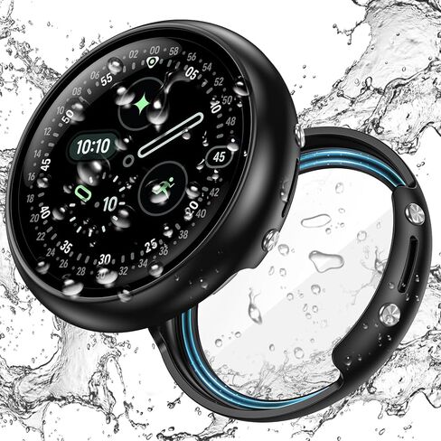 Goton Waterproof Case for Google Pixel Watch 3 2 1 45mm 41mm Screen Protector, Hard PC Slim Face Cover Bumper High Sensitive HD Screen Protector for Google Pixel Watch, 45mm Black in Kuwait