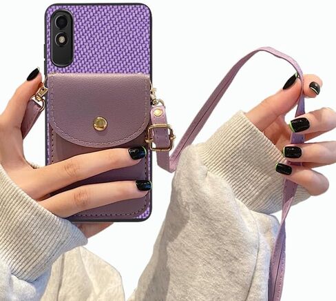 for BLU C5 Max 2024 Case, BLU C5 Max 5.7" Phone Case Wallet Back with Card Holder, PU Leather Case Crossbody Adjustable Detachable Lanyard Hands Free | Kickstand/Stand Shockproof Case -Black in Saudi Arabia