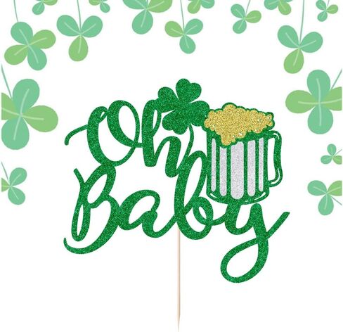 Happy Birthday Cake Topper for St. Patrick's Day - Shamrock Decor, Patrick's Day Theme Birthday Decorations Party Supplies for Boys Girl Gold Glitter (golden) in Kuwait