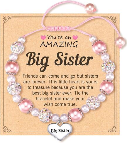 Jeka Rhinestone Ball Bracelets for Girls, Pink Pearl Heart Charm Bracelets Back to School Mothers Day Jewelry Gifts for Daughter Granddaughter Niece Big Sister Girls in Kuwait