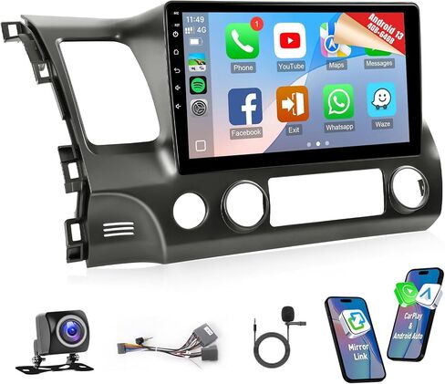 Naifay Android Car Stereo لـ Honda Civic 2006 2007 2008 2008 2010 2011 Radio ، 10.1 بوصة تعمل باللمس لراديو Honda Civic Car مع Carplay Android Auto Bluetooth WiFi GPS SWC Camera in Kuwait