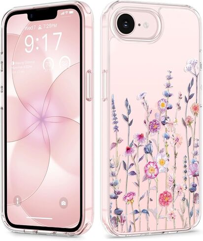 GVIEWIN for iPhone 16e Case with Screen Protector,[Non-Yellowing][Military-Grade Protection] Hard PC&TPU Bumper,Floral Shockproof Protective Clear Phone Case for iPhone 16E 2025(Floratopia/Colorful) in Kuwait