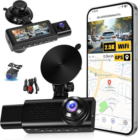2K 360 View 4 قناة DASH CAM الأمامية والخلفية داخل اليسار يمينًا ، كاميرا شاشة تعمل باللمس 3 بوصة للسيارات ، WIFI LIGHT VISION in Kuwait