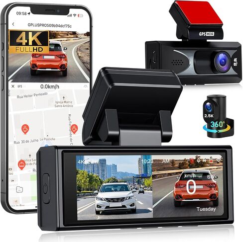2K 360 Degree View 4 Channel Dash Cam Front and Rear Inside Left Right, 3Inch Touch Screen Dash Camera for Cars, WiFi Night Vision, 24/7 Recording Parking Mode Monitor G-Sensor Loop Recording in Saudi Arabia