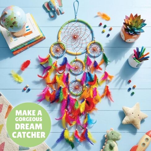 Kalakaram DIY 5 RING DREAM CATCHER MANING | قم بإنشاء الماسك الحلم السحري مع حلقات خشبية ، والريش ، والخرز والخيوط الملونة | طقم حرفة ديكور الغرفة in Saudi Arabia