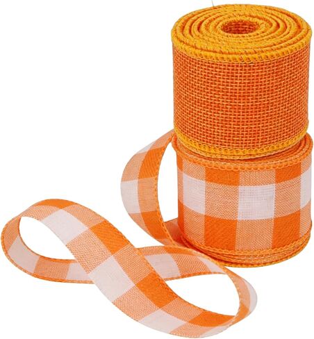 Buffalo Plaid Burlap Wired Ribbon ، Tartan Check ، Style Farmhouse ، لتغليف الهدايا ، عيد الميلاد ، زينة الزفاف (Sage Green/Solid/Check ، 2.5 بوصة) in Kuwait