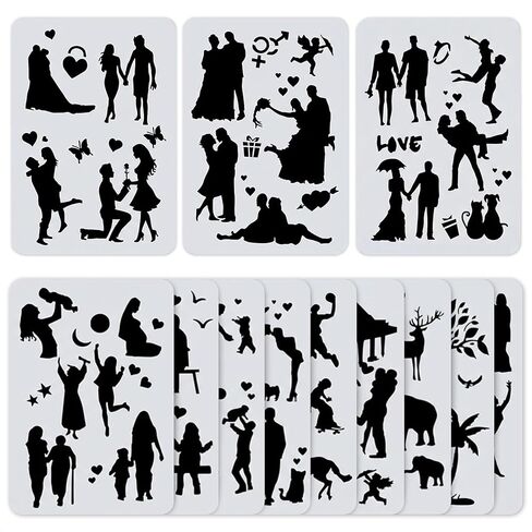 12Pcs Drawing Stencils for Painting on Wood - Large Stencils for Painting on Wood,Canvas, Scrapbook Supplies Wall Art | Drawing Templates Animal Canvas in Kuwait