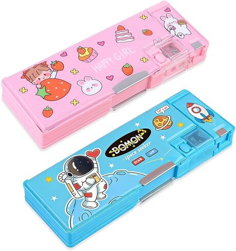 【2Pack】 منبثقة علبة قلم رصاص متعددة الوظائف للفتيات والفتيان ، قرطاسية منظمات القلم الكارتونية اللطيفة مع المبراة ، الجدول الزمني ، أفضل هدايا عيد ميلاد للأطفال (Bear+Strawberry) in Kuwait
