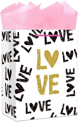 BIZIBAFF 13" Large Valentines Day Gift Bag with Handles Valentines Day Gift Bags with 2 Pink Tissue Paper Happy Valentines Day Paper Gift Bag for Her Him Girlfriend Boyfriend Wife Husband Women Men in Saudi Arabia
