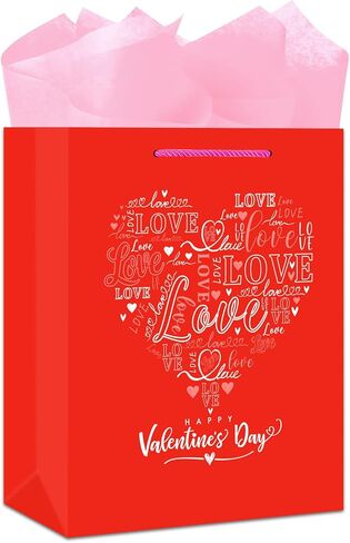 BIZIBAFF 13" Large Valentines Day Gift Bag with Handles Valentines Day Gift Bags with 2 Pink Tissue Paper Happy Valentines Day Paper Gift Bag for Her Him Girlfriend Boyfriend Wife Husband Women Men in Saudi Arabia