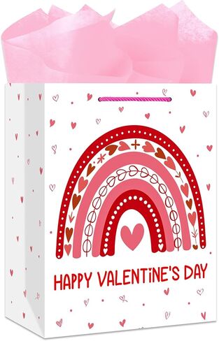 BIZIBAFF 13" Large Valentines Day Gift Bag with Handles Valentines Day Gift Bags with 2 Pink Tissue Paper Happy Valentines Day Paper Gift Bag for Her Him Girlfriend Boyfriend Wife Husband Women Men in Saudi Arabia