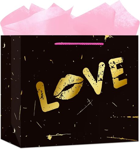 BIZIBAFF 13" Large Valentines Day Gift Bag with Handles Valentines Day Gift Bags with 2 Pink Tissue Paper Happy Valentines Day Paper Gift Bag for Her Him Girlfriend Boyfriend Wife Husband Women Men in Saudi Arabia