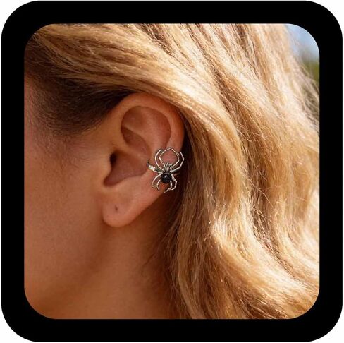 Andelaisi الشرير العنكبوت كليب الكفة الأقراط الفضة الأذن الكفة الغضروف الأقراط القوطية العنكبوت التفاف هوب الأقراط لا ثقب كليب أقراط مجوهرات للنساء والفتيات in Kuwait