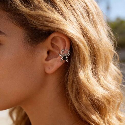 Andelaisi الشرير العنكبوت كليب الكفة الأقراط الفضة الأذن الكفة الغضروف الأقراط القوطية العنكبوت التفاف هوب الأقراط لا ثقب كليب أقراط مجوهرات للنساء والفتيات in Kuwait