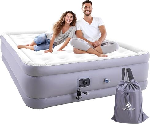 ALPHA CAMP 19" Twin Air Mattress with Built in Pump and Pillow, Blow up Mattress in 2 Mins Self-Inflation/Deflation with Soft Plush Top, Foldable Inflatable Mattress, Air Bed for Camping, Home Guest in Saudi Arabia