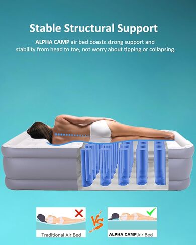 ALPHA CAMP 19" Twin Air Mattress with Built in Pump and Pillow, Blow up Mattress in 2 Mins Self-Inflation/Deflation with Soft Plush Top, Foldable Inflatable Mattress, Air Bed for Camping, Home Guest in Saudi Arabia