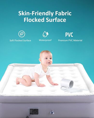 ALPHA CAMP 19" Twin Air Mattress with Built in Pump and Pillow, Blow up Mattress in 2 Mins Self-Inflation/Deflation with Soft Plush Top, Foldable Inflatable Mattress, Air Bed for Camping, Home Guest in Saudi Arabia