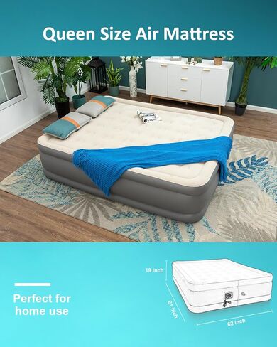 ALPHA CAMP 19" Twin Air Mattress with Built in Pump and Pillow, Blow up Mattress in 2 Mins Self-Inflation/Deflation with Soft Plush Top, Foldable Inflatable Mattress, Air Bed for Camping, Home Guest in Saudi Arabia