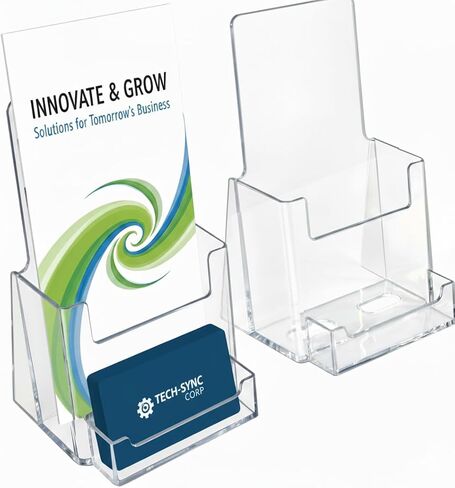 Azar Displays, 252922, Counter Brochure Holder for Trifold Flyers, Business Card or Gift Card Attachment, Advertisment Retail Display Stand, Countertop Literature Organizer, Acrylic, Clear, 10-Pack in Kuwait