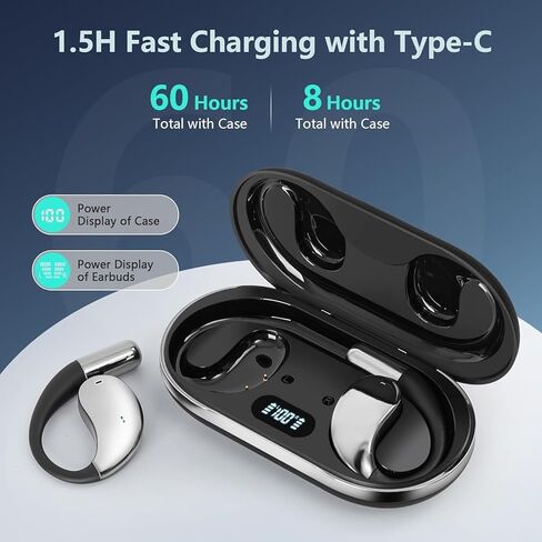 Wireless Earbuds Bluetooth Headphones 5.3 HiFi Stereo Earphones,Touch Control with LED Charging Case, IPX7 Waterproof, Deep Bass Sports Ear Buds with Built-in Mic Bone Conduction for Running in Kuwait