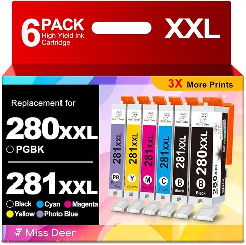 Miss Deer Compatible 280 281 Ink Cartridges, Replacement for Canon PGI-280XXL CLI-281XXL PGI280 CLI281 for Canon PIXMA TS9120 TS8120 TS8220 TS8320 TS8100 TS8200 TS9100 (6 Pack with Photo Blue) in Kuwait
