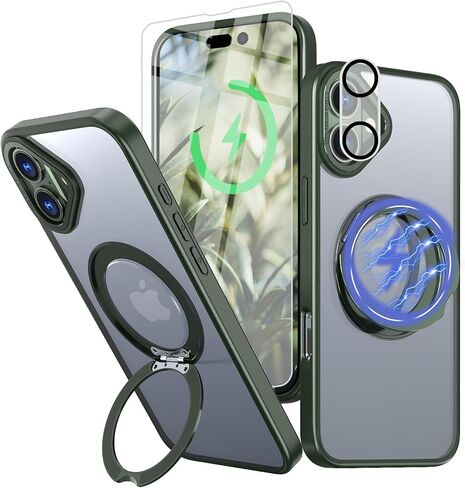 for iPhone 16 Pro Max Case with Screen Protector & Lens Protector [15 FT Military Drop Protection] Magnetic Kickstand Compatible with MagSafe Slim Translucent Case (Deep Purple) in Kuwait