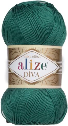 Alize Diva Silk Effect 100% Microfiber Acrylic Yarn 1 Ball skeins 100gr 383yds Color (123 - Emerald) in Kuwait