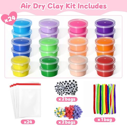 Dekwell 24 Packs Valentines Day Cards for Kids Classroom with DIY Air Dry Clay Kit و Valentines Day Gifts for Kids School Valentine Exchange Phavors Party in Kuwait