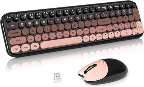 Wireless Keyboard and Mouse Combo, Meidosa 2.4GHz Colorful Full-Size Retro Typewriter Keyboard with Cat Shape 3 Level Adjustable Optical Mouse for PC/Desktop/Laptop/Windows (Pale Blue Colorful) in Kuwait