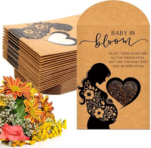 Fumete 25 Pack Wildflower Themed Baby Shower Party Favor Baby in Bloom Packet Kraft Bags with Window Envelopes Resealable Organizer Storage Bag for Gender Reveal Party in Saudi Arabia