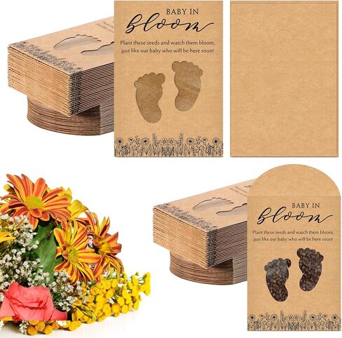 Fumete 25 Pack Wildflower Themed Baby Shower Party Favor Baby in Bloom Packet Kraft Bags with Window Envelopes Resealable Organizer Storage Bag for Gender Reveal Party in Saudi Arabia
