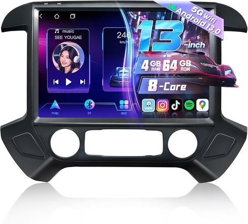 13.1 بوصة 8 Core Car Radio لـ Chevy Silverado GMC Sierra 2014-2018 5GHZ WIFI IPS شاشة تعمل باللمس Silverado Stereo Carplay Android Auto BT GPS FM/RDS Backup Camera MIC 4+64G ، Black in Kuwait