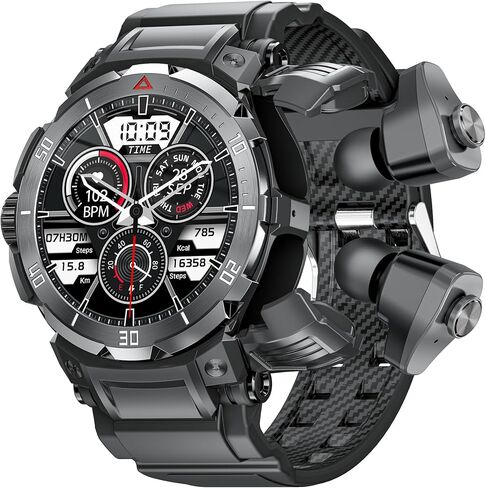 Military Smart Watch with Earbuds for Men, Bluetooth Calling can Answer and Make Calls, IP67 Waterproof Fitness Smart Watch, Sports Fitness Tracker with Step,100 Sports Modes, (98black) in Saudi Arabia